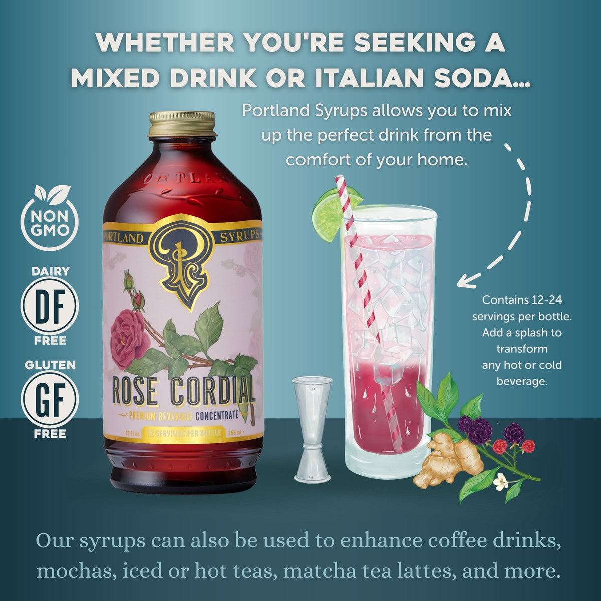Rose Cordial Syrup | Whole Dried Rose Bud & Hip Mixer