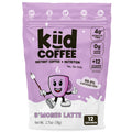 Purple package of kiud Coffee S'mores Latte with cartoon character on a white background