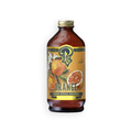 A bottle of Syrupland Premium Beverage Concentrate Orange flavor, featuring an amber glass bottle with a gold cap and a yellow-orange label decorated with illustrations of oranges and white blossoms.