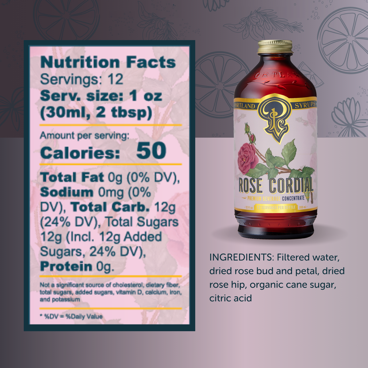 Rose Cordial Syrup | Whole Dried Rose Bud & Hip Mixer